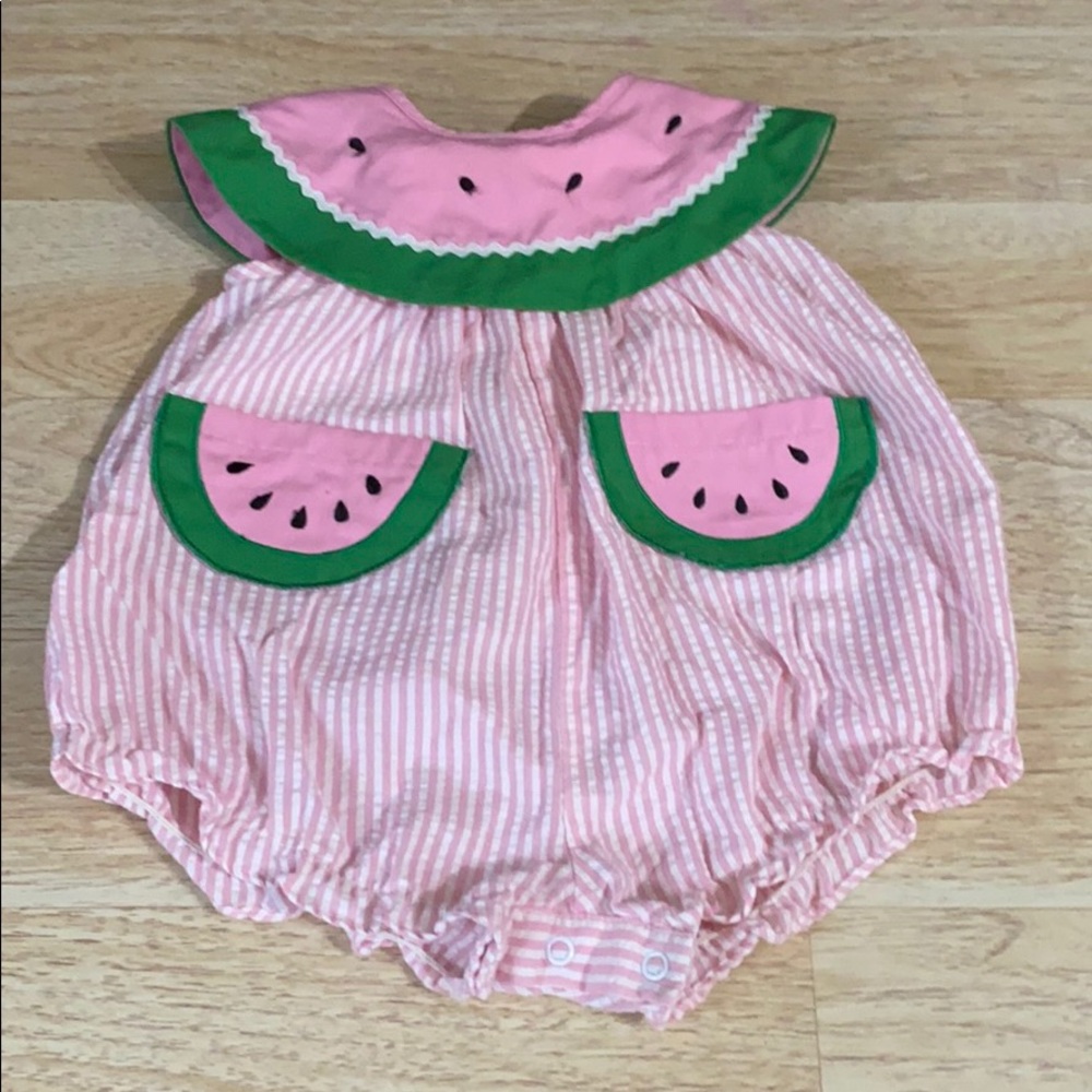 Vintage Striped Watermelon Seersucker Romper